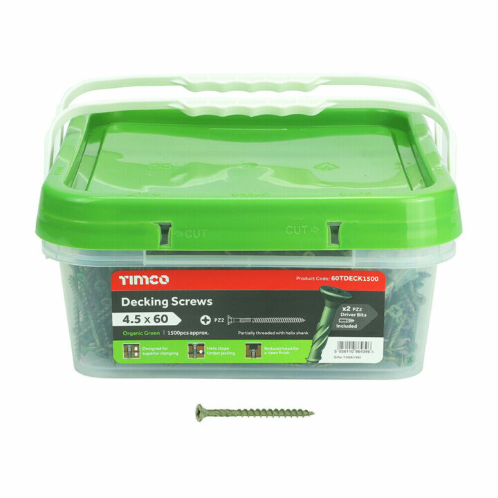 4.5 x 60mm Green Solo Decking Woodscrews - Tub of 1,500